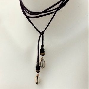 Purple suede cowrie shell wrap necklace choker NEW